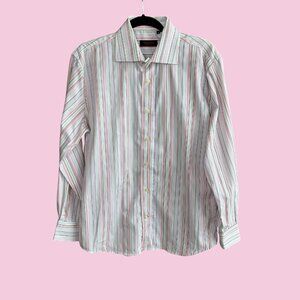 Takumi Japan Men's Pastel Striped Spread Collar Shirt Size Medium